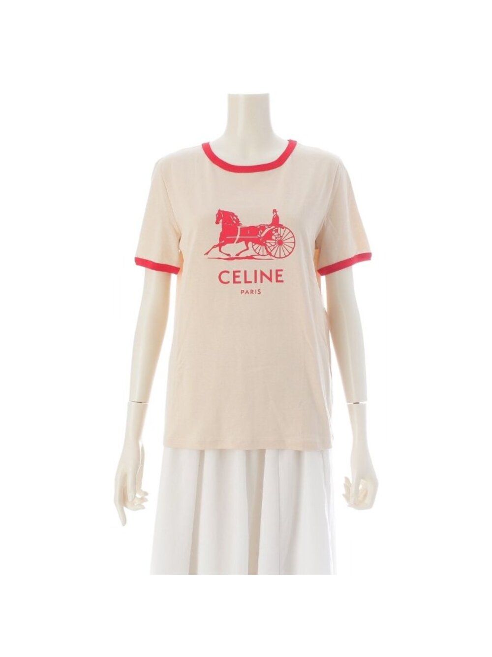 Celine Sulky Logo Short Sleeve T-Shirt Top Beige